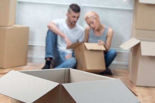 Packed office furniture and equipment ready for a commercial move