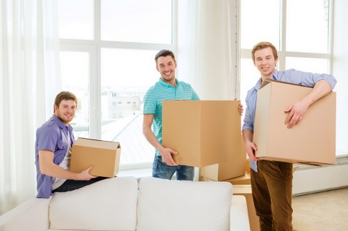 Office relocation team loading labelled boxes for a South Hornchurch business move